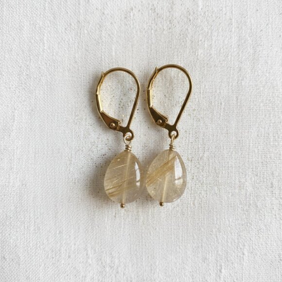 Golden Rutilated Quartz Drop Earrings - Hand Made in Canada - Picture 7 of 8